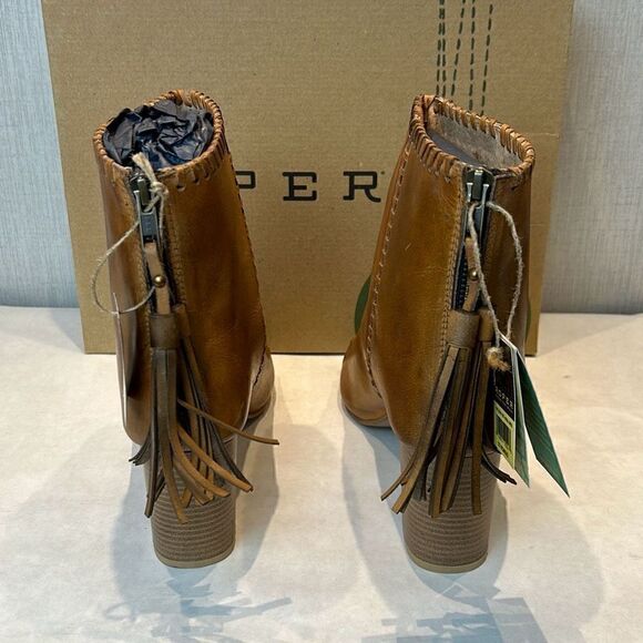 NEW Roper Betsy Leather Sandal Sz 10.5 Open Toe Tan 3" Heel Back Zipper Western - Picture 4 of 8